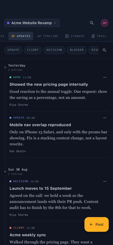 The dated log on the phone